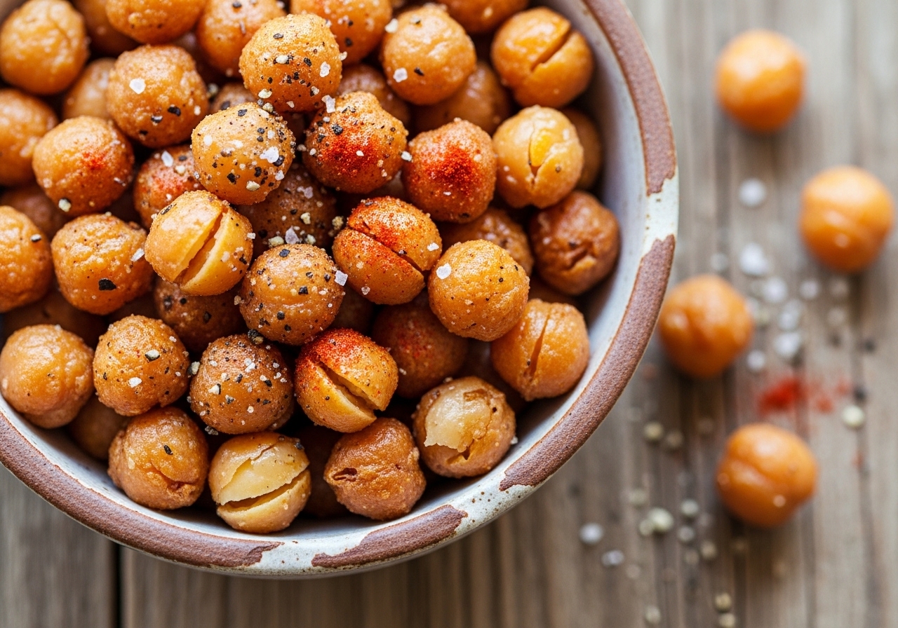 Crispy air fryer chickpeas seasoned with paprika and herbs in a bowl