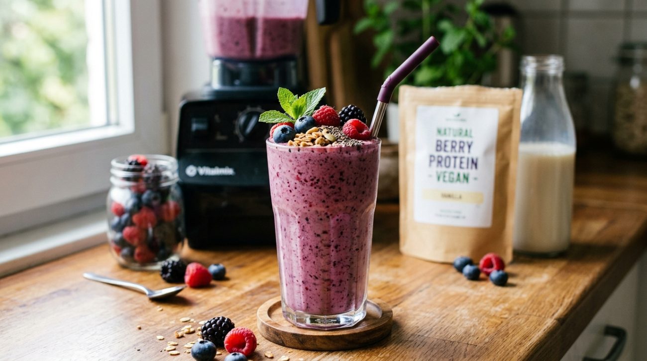 Berry Protein Shake is a healthy high protein smoothie made with berries, yogurt and protein powder for energy and weight loss.