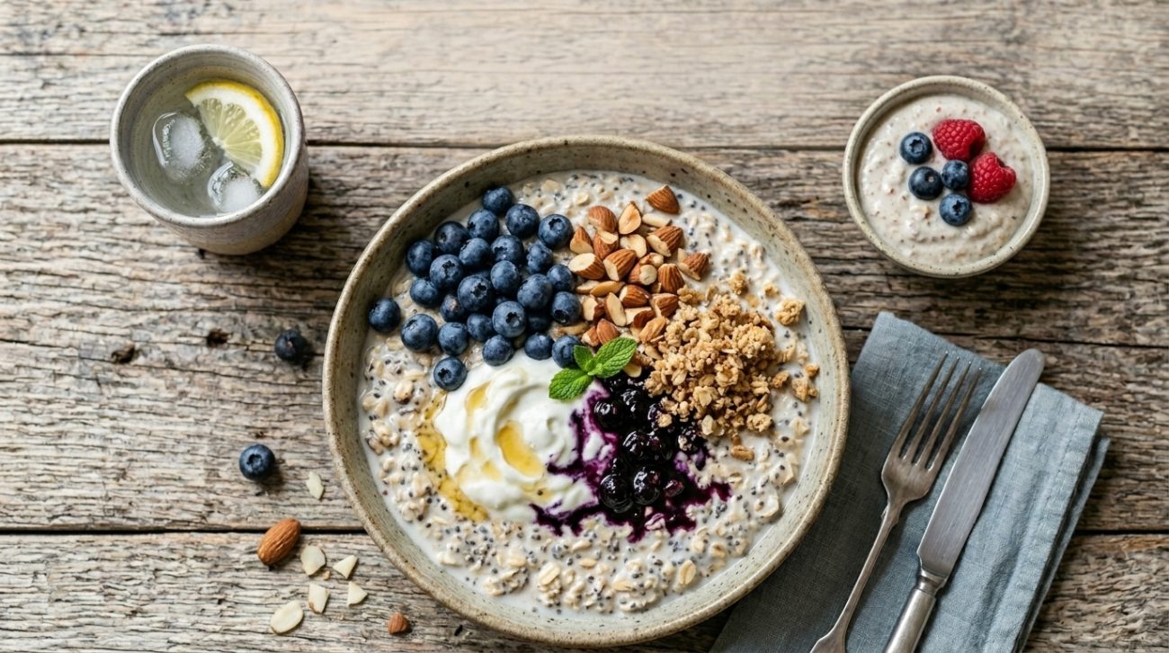 Blueberry Overnight Oats are a healthy make-ahead breakfast made with oats, yogurt, milk, and fresh blueberries.