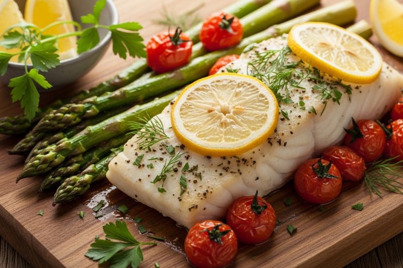 Baked Lemon Herb Cod with Vegetables (100% Healthy High Protein Dinner)