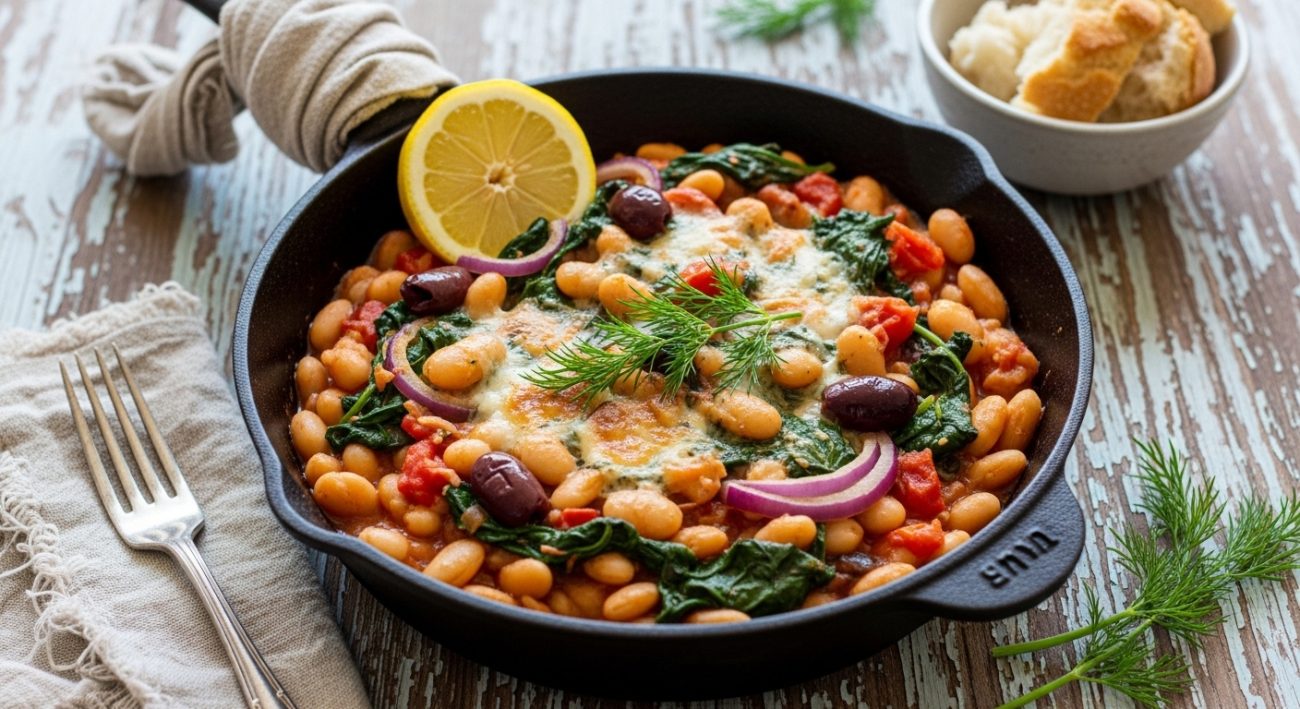 Mediterranean white bean and spinach skillet