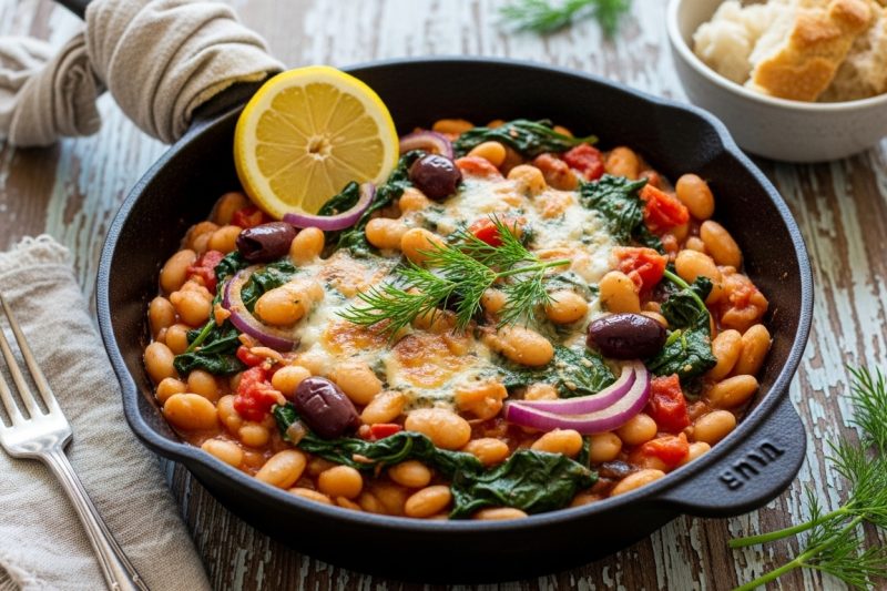 Creamy Mediterranean White Bean & Spinach Skillet ( 100% Healthy High Protein Dinner)