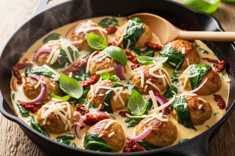 Creamy Tuscan Chicken Meatballs In 25 Min (High Protein Mediterranean Comfort Dinner)