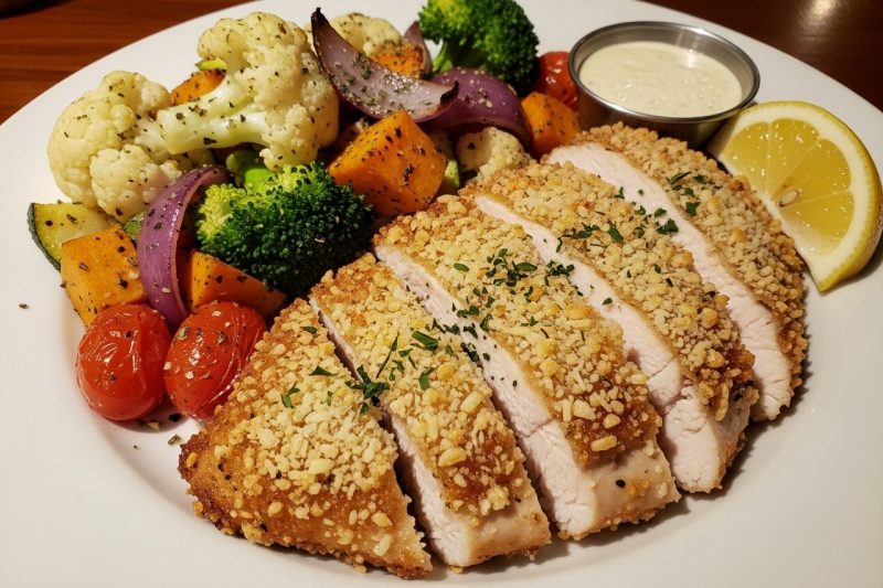 Crispy Parmesan Crusted Chicken with Roasted Vegetables (100% Healthy High Protein Dinner)