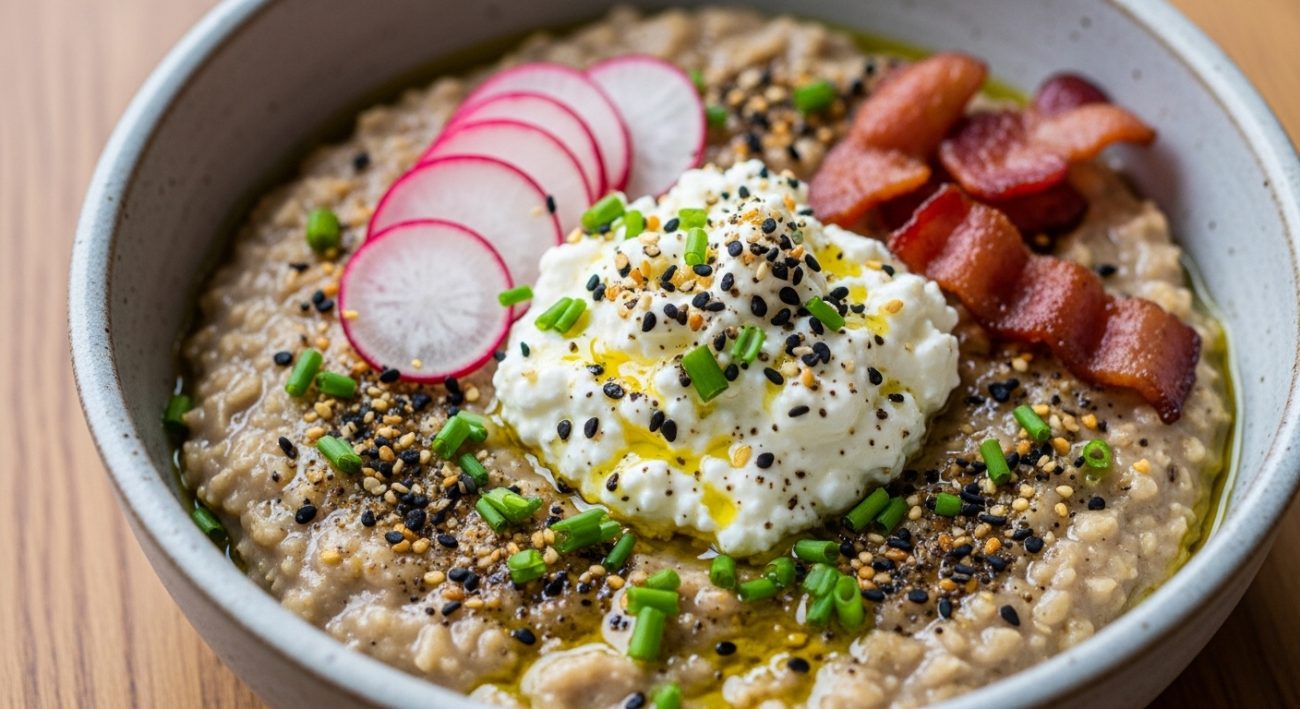 savory cottage cheese oatmeal bowl