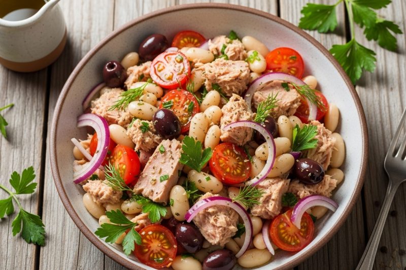 Mediterranean White Bean & Tuna Salad (100% Healthy High-Protein Mediterranean Lunch)