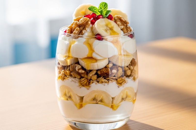 Mediterranean Yogurt Banana Walnut Parfait (100% Healthy High-Protein Breakfast)