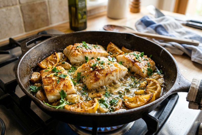 One Pan Lemon Garlic Fish (100% Healthy Mediterranean Dinner)