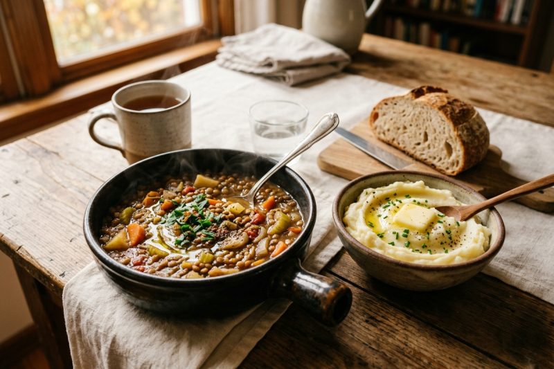 Cozy Lentil Stew with Dreamy Mashed Potatoes – The Ultimate Comfort Food Recipe in 20 minutes