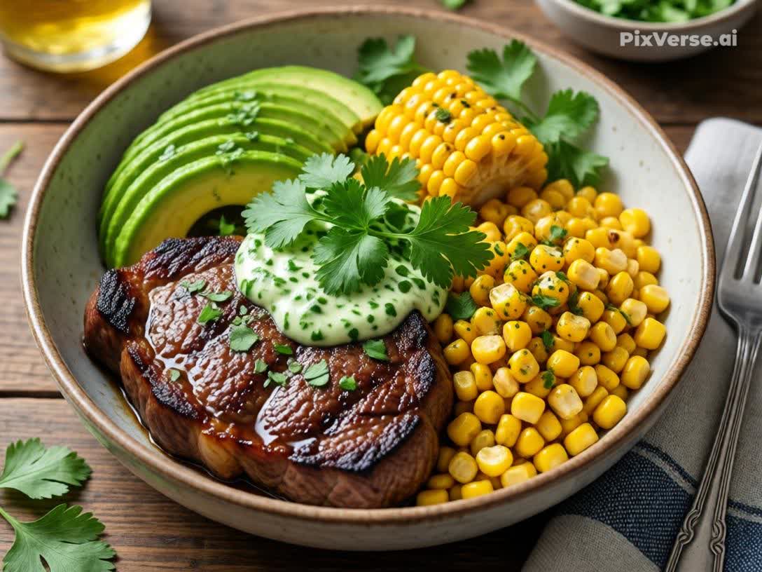 Best Recipe for Steak, Avocado, and Roasted Corn Bowl with Coriander Cream
